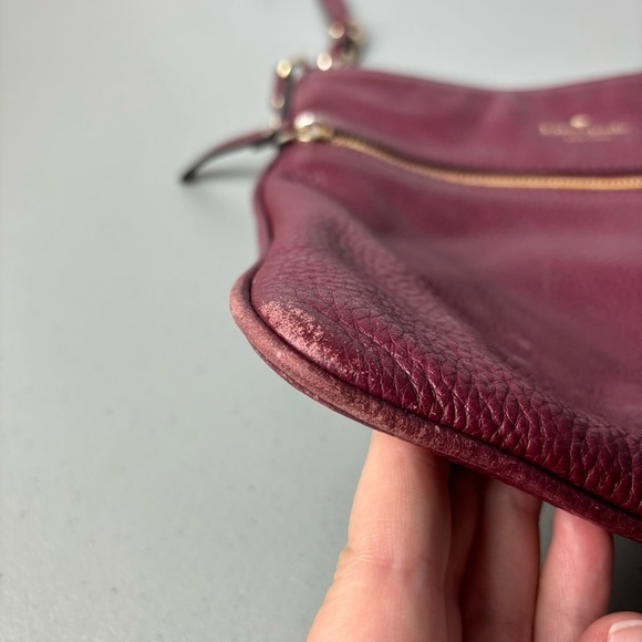 Kate Spade Burgundy Red Pebbled Leather Crossbody Purse Shoulder Bag Zip Closure - Picture 13 of 14